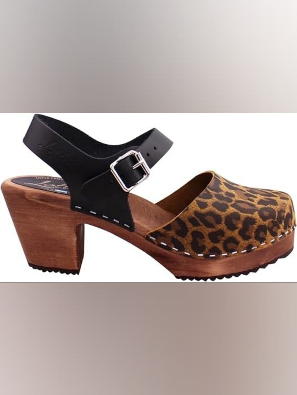 Lotta from Stockholm Black and Leopard Clog Sandal Size 8/38